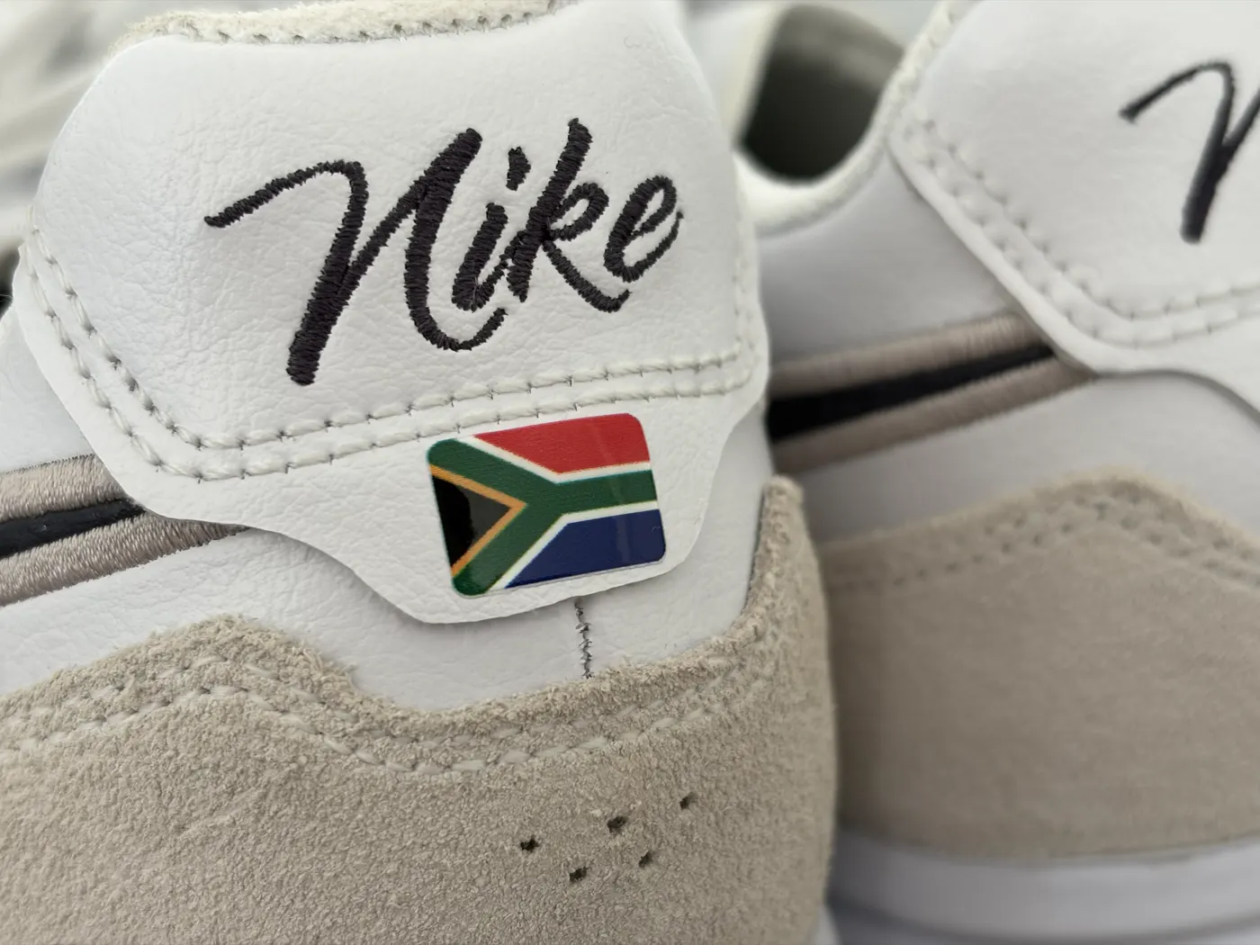 Close-up of a South Africa flag transfer on a boot heel