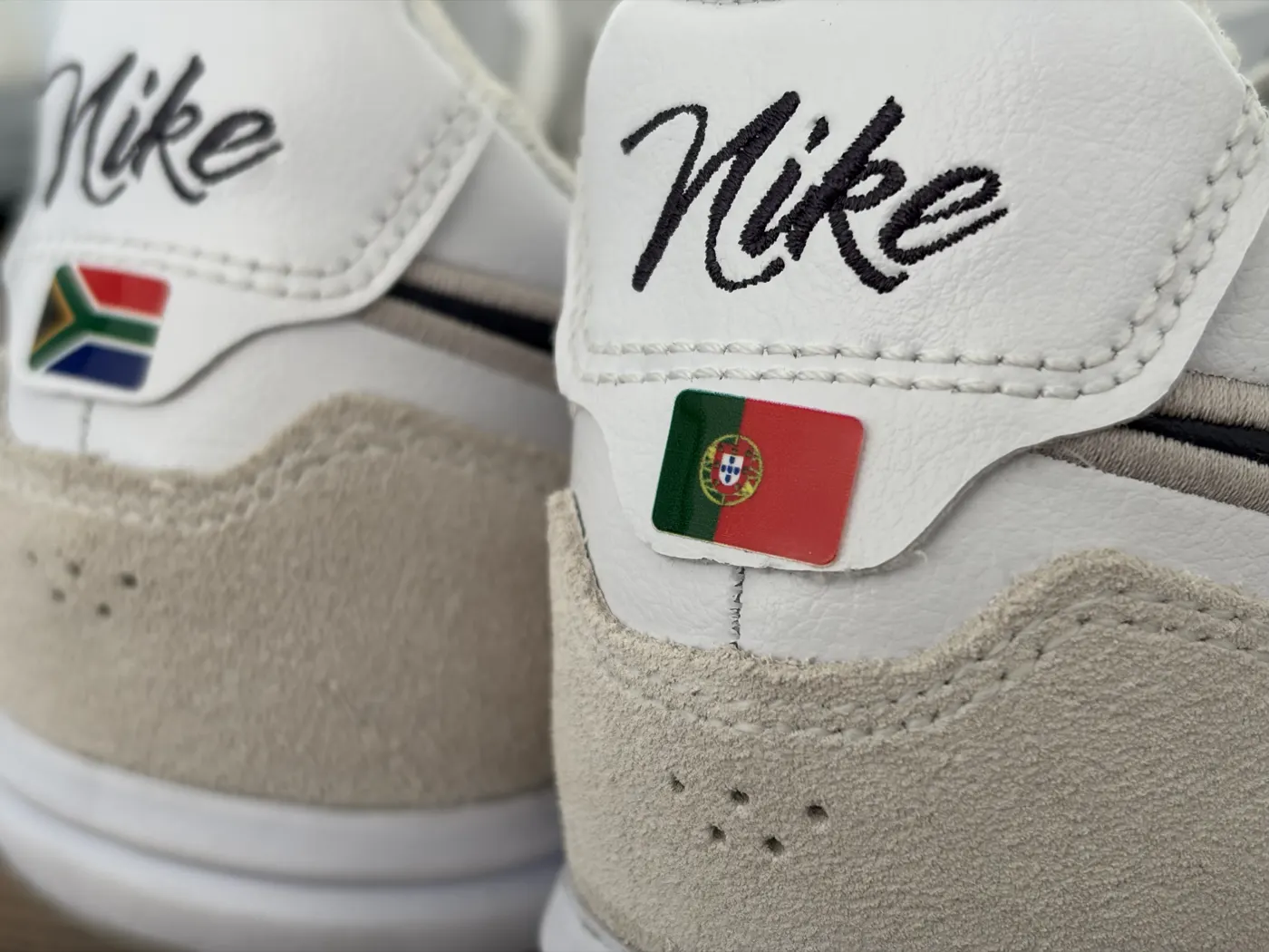 Close-up of a Portugal flag transfer on a boot heel