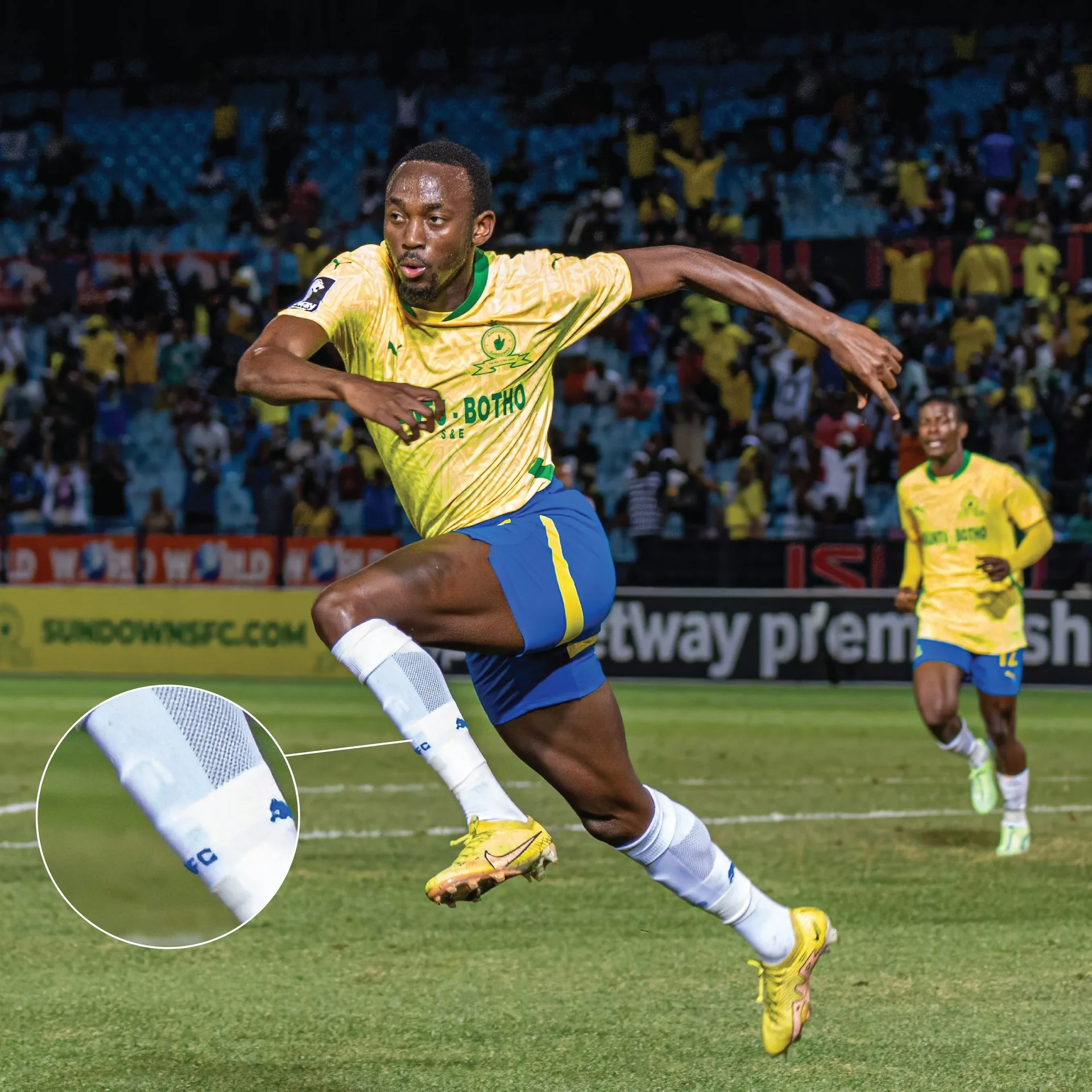 Sundowns player with custom shin pads