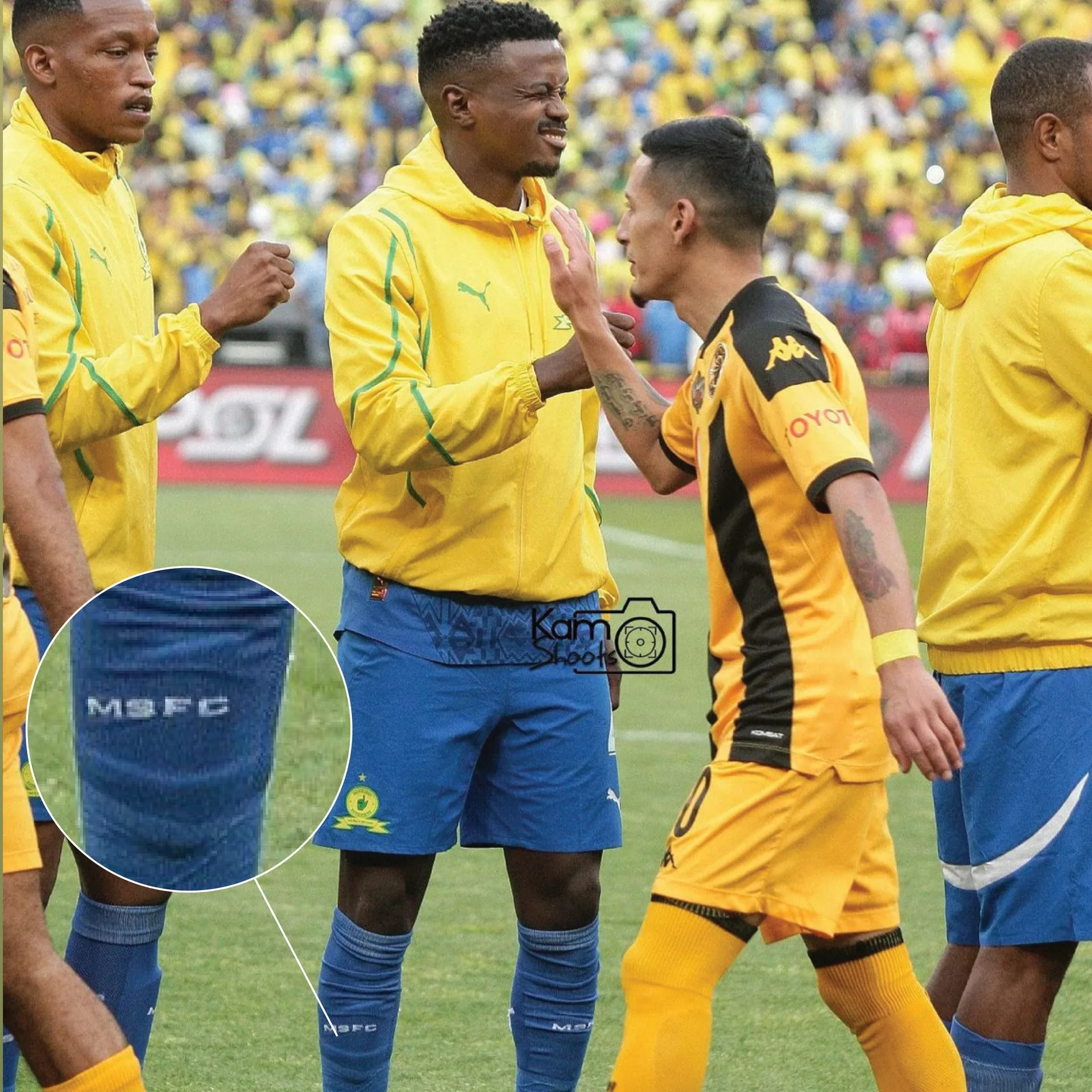 Sundowns player with custom shin pads