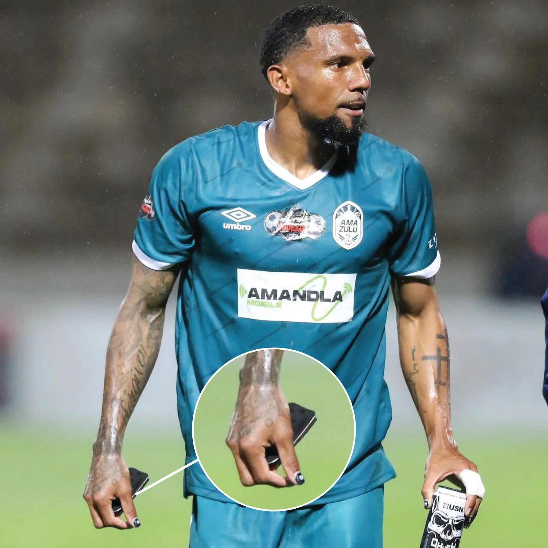 AmaZulu player with custom shin pads