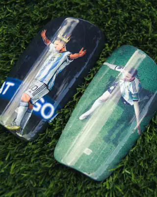 Close-up of the Messi crown shin pads