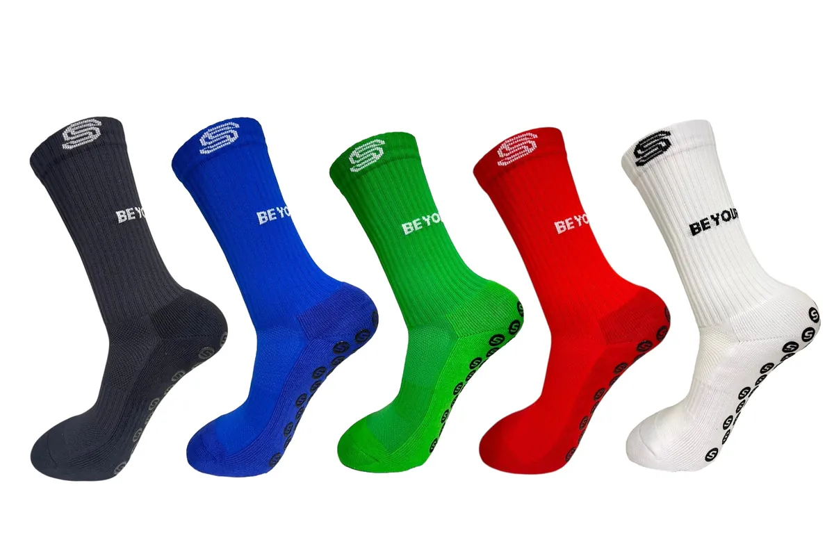 Strapzy's grip socks in black, blue, green, red and white